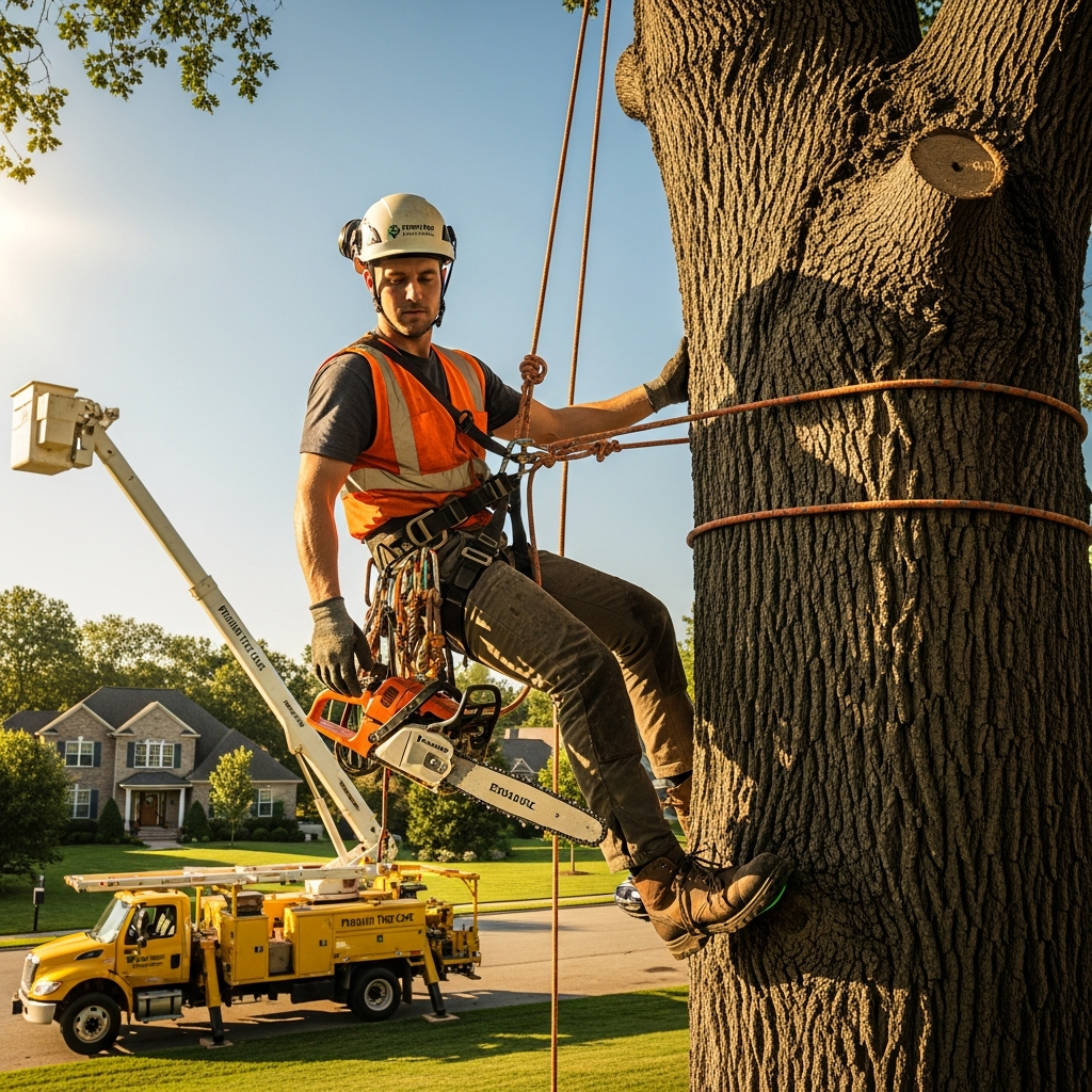 Professional tree service arborist at work